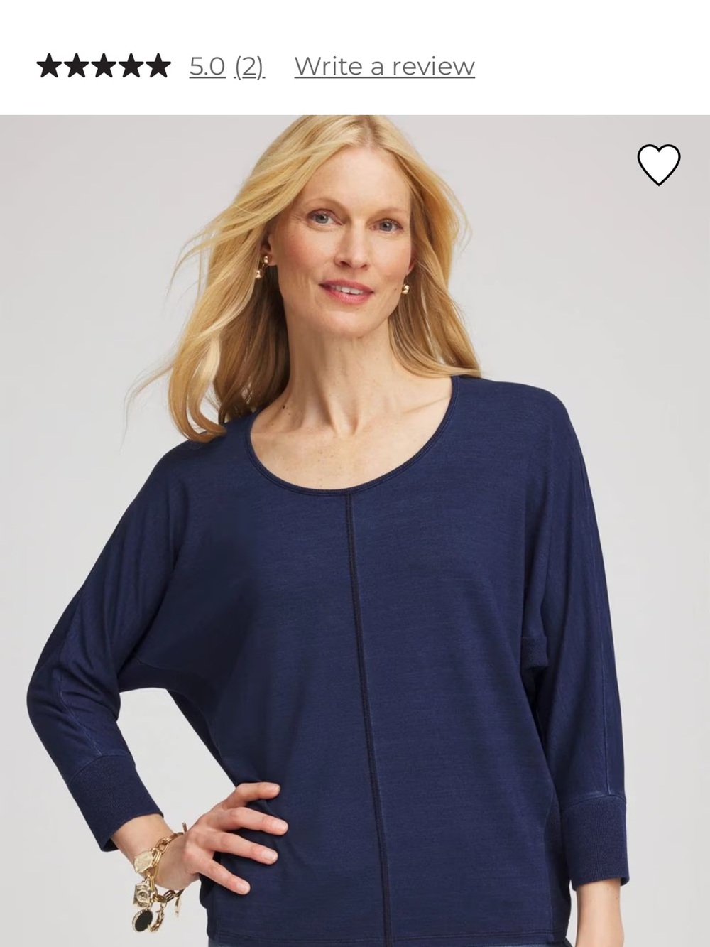 Chico's Navy Scoop Neck Dolman Long Sleeve Top